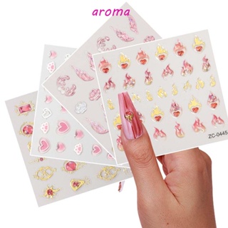 Aroma สติกเกอร์ ลายการ์ตูนผีเสื้อ ดอกไม้ มีกาวในตัว สําหรับตกแต่งเล็บ