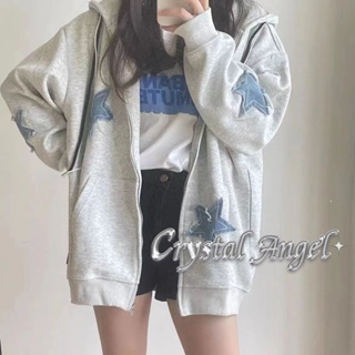 Crystal เสื้อผ้าผู้ญิง แขนยาว เสื้อฮู้ด คลุมหญิง สไตล์เกาหลี แฟชั่น A28J19E 34Z230824