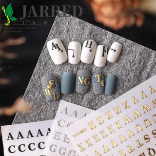 Jarred สติกเกอร์ ลายตัวอักษรภาษาอังกฤษ สีเงิน สีทอง สําหรับตกแต่งเล็บ