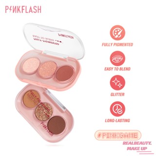 PINKFLASH อายแชโดว์ 3 สี Pearly Matte Earth สีกันน้ำติดทนนานสีฟักทองแต่งหน้า [realbeauty]