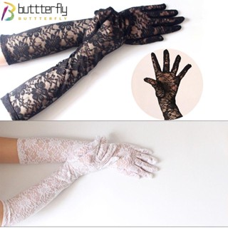 Buttterfly ถุงมือยาว สีดํา บางพิเศษ ถุงมือร็อค มุมมอง เซ็กซี่ ตาข่าย ลูกไม้ กุหลาบ พิมพ์ ถุงมือขับรถ ฮาโลวีน