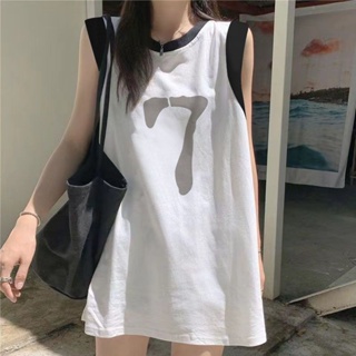 Shopkeepers selection# cotton camisole sleeveless T-shirt Womens Mid-length outer wear basketball clothing slimming loose fart hiding ins top 8.21N