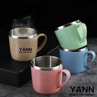 Yann1 แก้วกาแฟ นม แบบสองชั้น ด้ามจับพลาสติก สเตนเลส กันลวก กันแตก 201-300 มล.