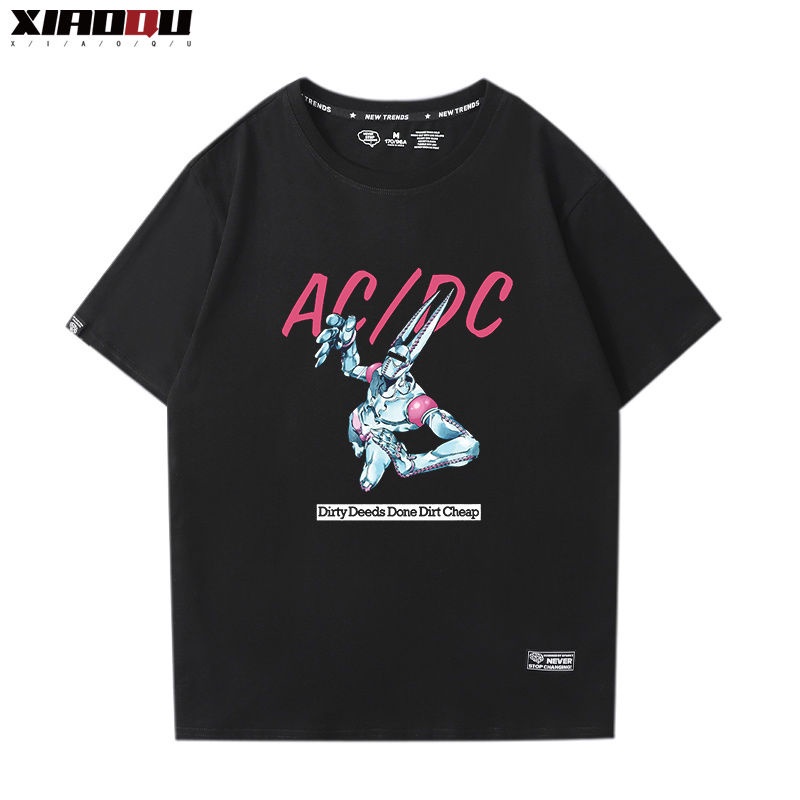 ✾JOJO s Bizarre Adventure อะนิเมะรอบคอเสื้อยืด Araki Fei Lu Yanda President D4C ผู้ชายหลวมแขนสั้น แข