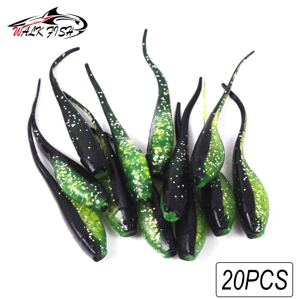 Walk FISH เหยื่อตกปลาซิลิโคน รูปหนอน สองสี 0.7 กรัม 50 มม. 20 ชิ้น