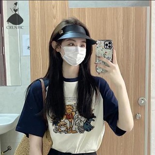 Kans เสื้อยืดลําลอง คอกลม แขนสั้น พิมพ์ลายการ์ตูน ทรงหลวม แฟชั่นฤดูร้อน สําหรับสตรี TH