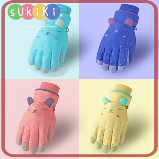 Sukiki ถุงมือเล่นสกี แบบเต็มนิ้ว ลายการ์ตูน กันลม อุปกรณ์เสริม สําหรับเล่นสกี 6-12 ปี 1 คู่