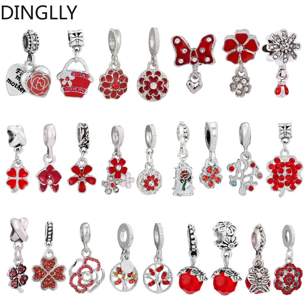 Dinglly จี้โลหะผสม รูปดอกเดซี่ สีแดง สําหรับทําเครื่องประดับ Diy
