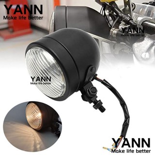 Yann1 ชุดไฟหน้า โลหะ ทรงกลม 4.3 นิ้ว 12V 35W สีดําด้าน สไตล์วินเทจ สําหรับรถจักรยานยนต์