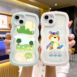 เคสโทรศัพท์มือถือซิลิโคน TPU นิ่ม กันฝุ่น กันกระแทก ลายภาพวาดหมี สุนัข สําหรับ iPhone 15 14 13 12 11 Promax 6 6S 7 8 Plus X XR XSMax SE 2 In 1