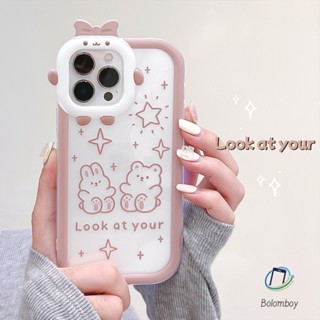 เคสโทรศัพท์คู่รัก สําหรับไอโฟน 11 12 13 14 15 Pro Max 6 7 8 Plus XR X XS MAX SE หมีกระต่ายสีชมพูน่ารัก โปร่งใสนุ่มเปลือก