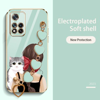 Ybd เคสโทรศัพท์มือถือ ประดับโบว์ ลายแมวน่ารัก พร้อมสายคล้อง หรูหรา สําหรับ Xiaomi 11i HyperCharge Note 11i 5G Redmi Note 11 Pro+ 5G