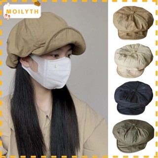 Moilyth หมวกเบเร่ต์ ผ้าฝ้าย แบบนิ่ม ระบายอากาศ สีพื้น ทรงแปดเหลี่ยม กันลม แฟชั่นฤดูหนาว