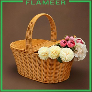 [Flameer] ตะกร้าผ้าทอมือ พร้อมที่จับ สําหรับใส่ผลไม้ ปิกนิก กลางแจ้ง