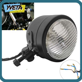 Yveta ชุดไฟหน้ารถจักรยานยนต์ 12V 35W โลหะ ทรงกลม 4.3 นิ้ว สีดําด้าน สไตล์วินเทจ