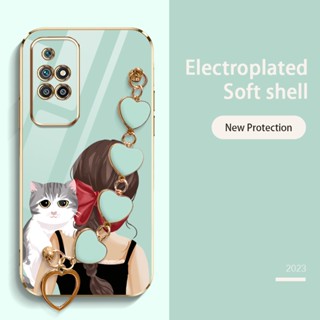 Ybd เคสโทรศัพท์มือถือ ประดับโบว์ ลายแมวน่ารัก พร้อมสายคล้อง หรูหรา สําหรับ Xiaomi Redmi 10 Prime 2022 4G