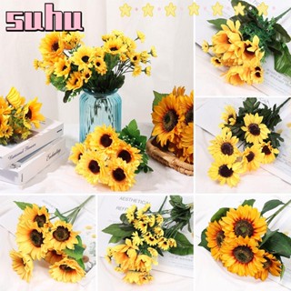 Suhuhd ช่อดอกทานตะวันผ้าไหม สีเหลืองสดใส 5/7/22 ดอก สําหรับตกแต่งบ้าน DIY