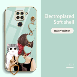 Ybd เคสโทรศัพท์มือถือ ประดับโบว์ ลายแมวน่ารัก หรูหรา พร้อมสายคล้อง สําหรับ Xiaomi Redmi Note 9 4G