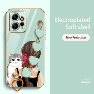 Ybd เคสโทรศัพท์มือถือ ลายโบว์ และแมวน่ารัก หรูหรา พร้อมสายคล้องมือ สําหรับ Xiaomi POCO X5 5G Redmi 12 Note 12S Note 12 Pro 4G 5G