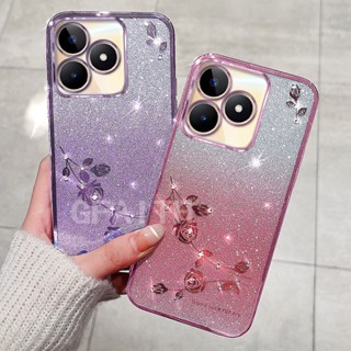 ใหม่ เคสโทรศัพท์มือถือ ซิลิโคน ไล่โทนสี ลายดอกกุหลาบ ชุบไฟฟ้า สําหรับ Realme11 Realme C53 C51 Realme 11 4G 5G NFC 11 Pro 11 Pro+ 2023 REALME11Pro RealmeC53