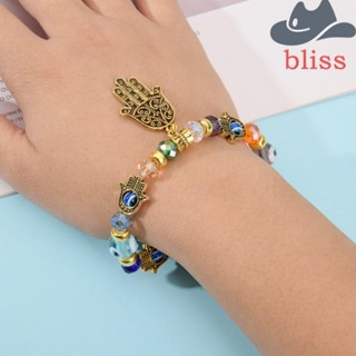 Bliss สร้อยข้อมือลูกปัดคริสตัล รูปดวงตาปีศาจ ตุรกี สีฟ้า ปรับได้ สําหรับผู้หญิง