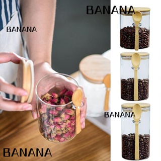 Banana1 โหลแก้วเก็บข้าวโอ๊ต กันรั่วซึม พร้อมฝาปิดไม้ไผ่ สําหรับบาร์กาแฟ