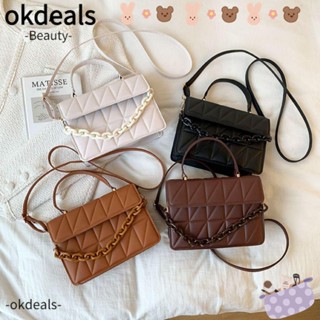 Okdeals กระเป๋าถือ กระเป๋าสะพายไหล่ ลายสก๊อต ขนาดเล็ก แต่งสายโซ่คล้อง