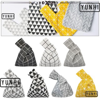 Yunhi กระเป๋าข้อมือ ผ้าฝ้าย ทรงเรขาคณิต ทรงสี่เหลี่ยม แบบพกพา สไตล์มินิมอล สําหรับผู้หญิง