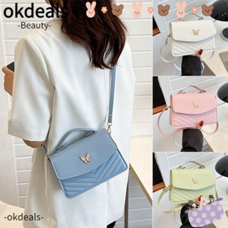 Okdeals กระเป๋าสะพายไหล่ กระเป๋าถือ หนัง PU ขนาดใหญ่ จุของได้เยอะ ปักลายผีเสื้อ สําหรับสตรี