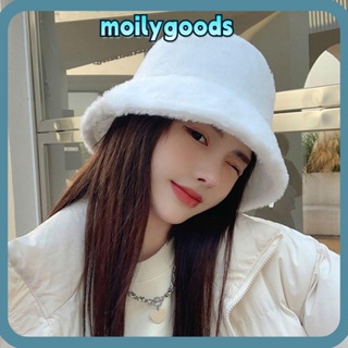 Moilyhd หมวกบักเก็ต ขนสัตว์เทียม นุ่ม ฤดูหนาว หมวกแฟชั่น สีพื้น อบอุ่น หมวกชาวประมง ผู้หญิง เลดี้