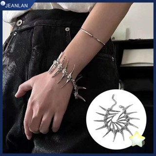 Jeanlan สร้อยข้อมือหนาม, เครื่องประดับพังก์, แฟชั่นโลหะสุดเท่ อินเทรนด์ กําไลข้อมือกระดูกปลา ผู้หญิง ผู้ชาย