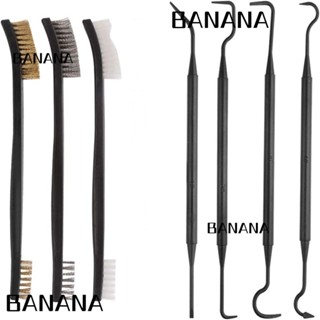 Banana1 ชุดเครื่องมือทําความสะอาด 7 ชิ้น, ชุดปิ๊กทําความสะอาด, อุปกรณ์ทําความสะอาด แปรงสองหัว ไนล่อน สเตนเลส แปรงทําความสะอาด กําจัดสนิม