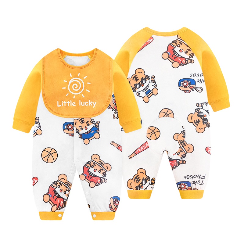 พร้อมส่ง ชุดจั๊มสูทรอมเปอร์ ผ้าฝ้ายแท้ สองด้าน เปิดกลาง และสองชั้น ใส่ง่าย แฟชั่นฤดูใบไม้ร่วง ฤดูหนาว สําหรับเด็กทารกแรกเกิด - รูปที่ 3