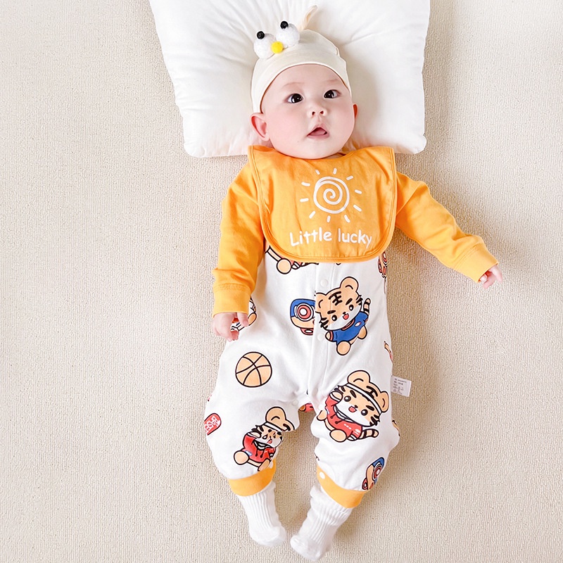 พร้อมส่ง ชุดจั๊มสูทรอมเปอร์ ผ้าฝ้ายแท้ สองด้าน เปิดกลาง และสองชั้น ใส่ง่าย แฟชั่นฤดูใบไม้ร่วง ฤดูหนาว สําหรับเด็กทารกแรกเกิด - รูปที่ 5