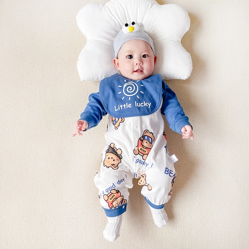 พร้อมส่ง ชุดจั๊มสูทรอมเปอร์ ผ้าฝ้ายแท้ สองด้าน เปิดกลาง และสองชั้น ใส่ง่าย แฟชั่นฤดูใบไม้ร่วง ฤดูหนาว สําหรับเด็กทารกแรกเกิด - รูปที่ 7