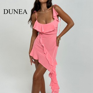 Dunea ชุดเดรส ผ้าชีฟอง แต่งระบาย เซ็กซี่ สําหรับผู้หญิง