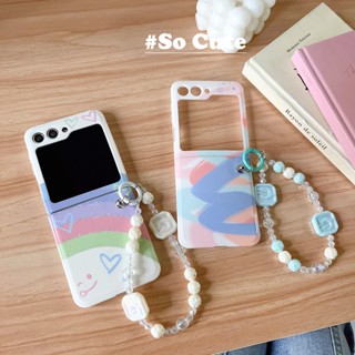 เคสโทรศัพท์มือถือเจลนิ่ม กันกระแทก ลายหัวใจ สีรุ้ง พร้อมสายคล้องมือ สําหรับ Samsung Galaxy Z Flip 5 4 3