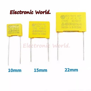 ตัวเก็บประจุฟิล์มโพลีโพรพีลีน X2 27.5 มม. 275VAC 275V 1uF 1.2uF 1.5uF 2uF 2.2uF 3.3uF 5 ชิ้น