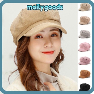 Moilyhd หมวกแปดเหลี่ยม ผ้าลูกฟูก ทรงโดม เป็ดเทล สีพื้น สไตล์วินเทจ ปีกสั้น หมวกเด็กผู้ชาย ผู้หญิง