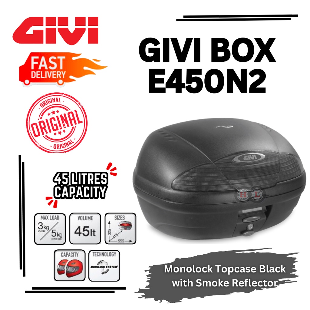 GIVI BOX E450N2 ( 45 ลิตร ) พร้อม SMOKE REFLECTTOR W/O STOP LIGHT - Givi Box Rahmah E450