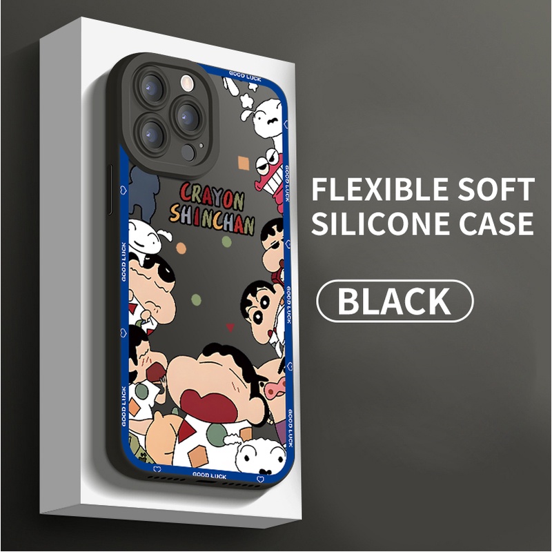 เคสโทรศัพท์ซิลิโคน แบบนิ่ม ลายการ์ตูนชินจัง มันวาว ป้องกันเลนส์กล้อง สําหรับ OPPO A16k A16e F1s F5 F