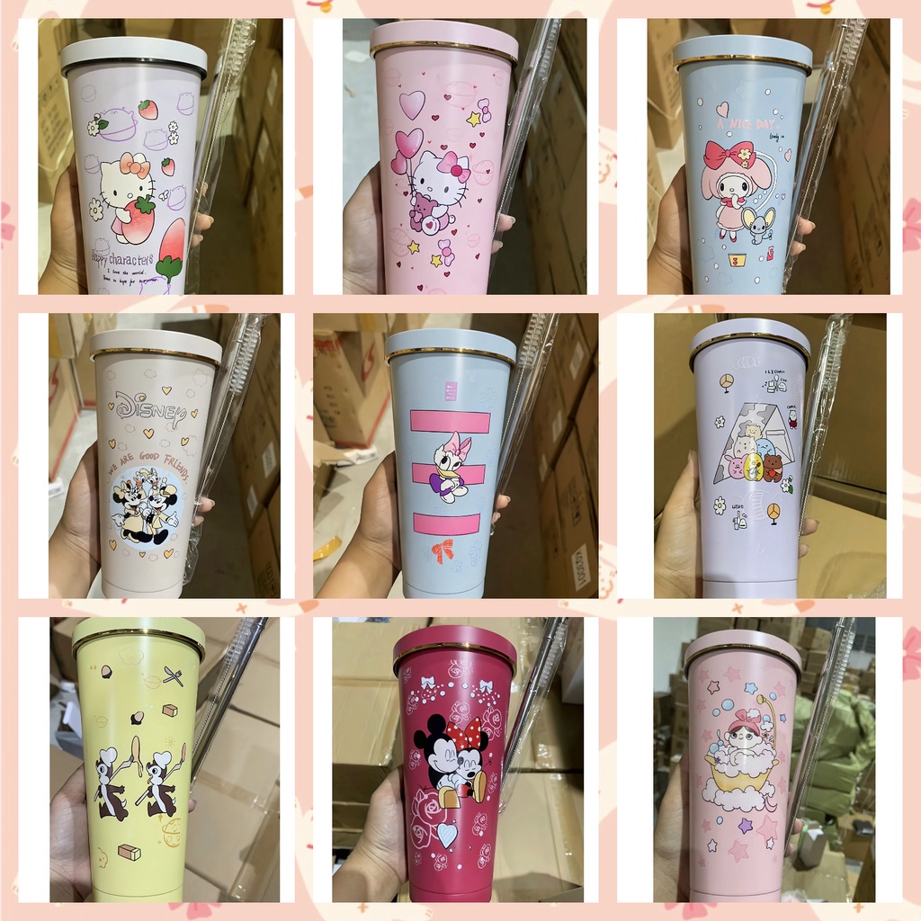 304แก้วสเตนเลส แก้วเก็บอุณหภูมิเย็น-ร้อน แก้วน่ารักลายการ์ตูน ขนาด 750 ml แก้วน้ำแบบพกพา พร้อมฝาปิด แก้วเก็บอุณหภูมิ