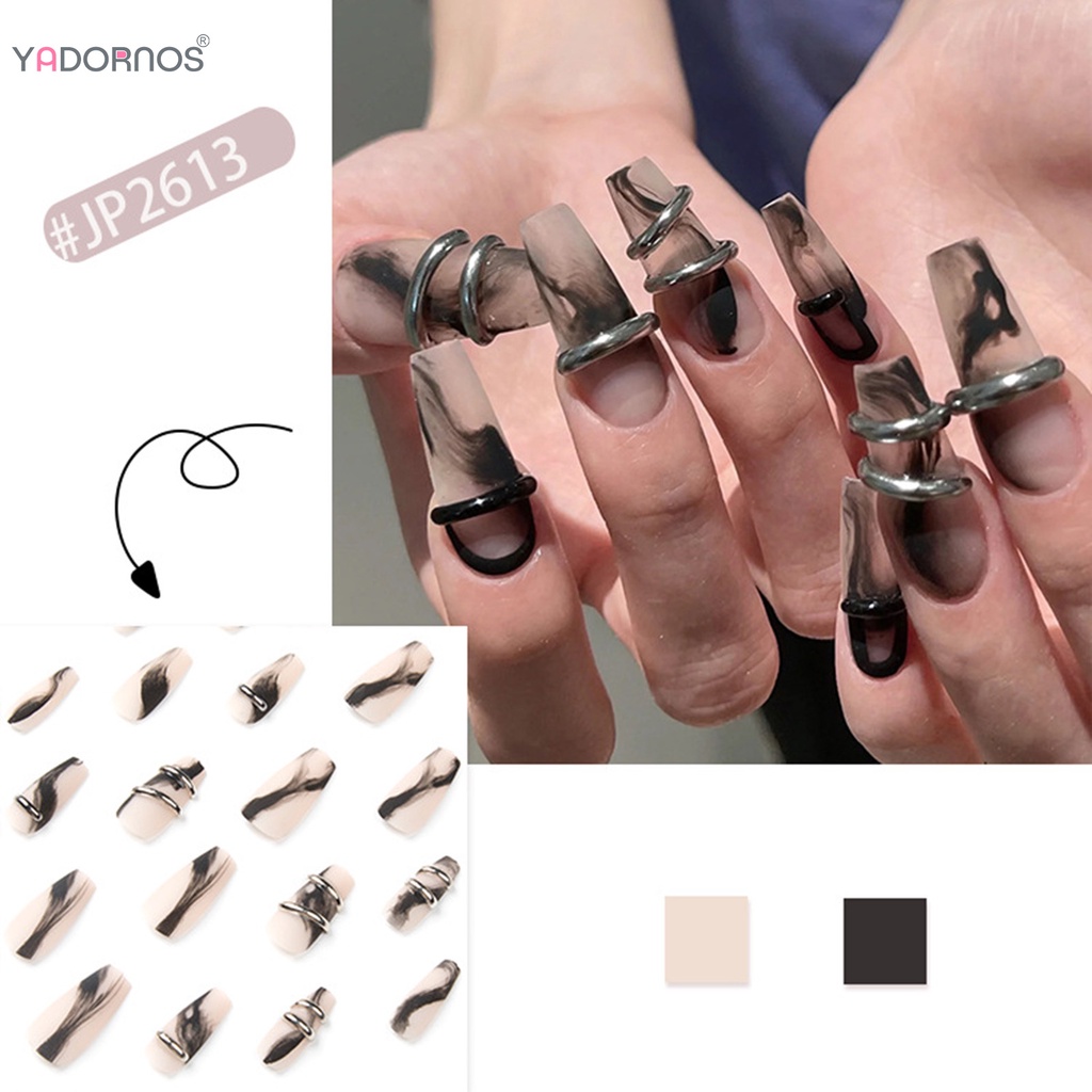 YADORNOS 24 ชิ้น Frosted Press-on Nail 3D Decor Vague Dying เล็บประดิษฐ์ที่หรูหรา