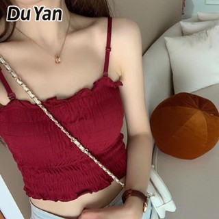 Du Yan ใหม่ เสื้อกล้ามสั้น แต่งลูกไม้ ย่น เข้ากับทุกการแต่งกาย สําหรับสตรี