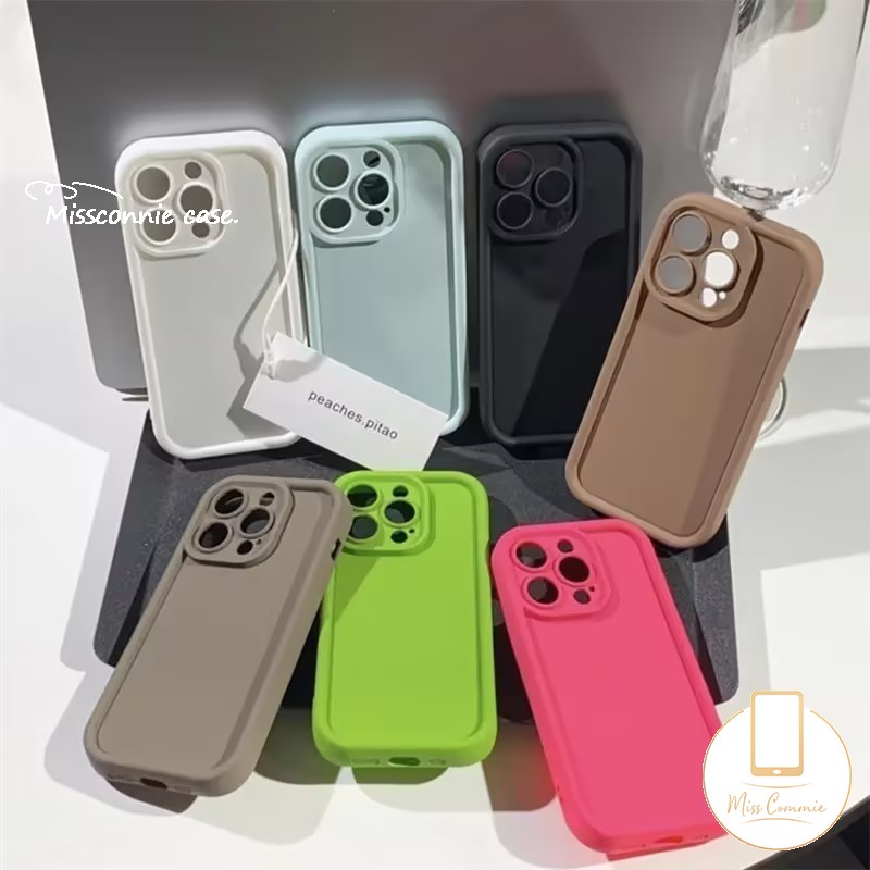 เคสโทรศัพท์สี Dopamine เข้ากันได้กับ IPhone 11 14 16 XR 11 14 15 12 13 Pro MAX 7 8 6 6s Plus X XS MAX SE 2020 สีทึบเรียบง่ายกล้องแองเจิลตาปกป้องฝาครอบ TPU กันกระแทก