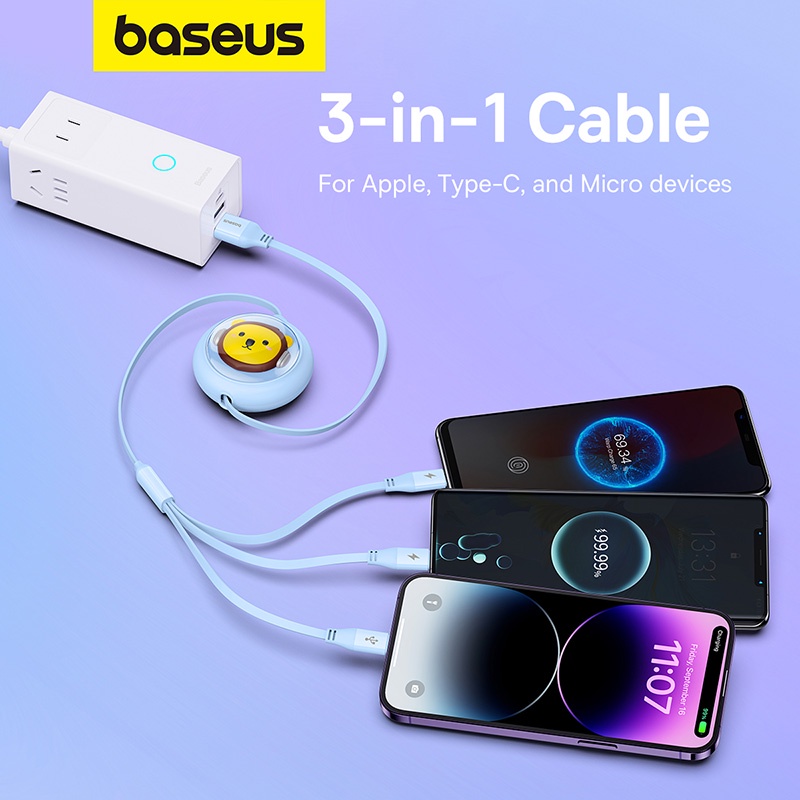 Baseus สายชาร์จ USB C 3.5A 3 in 1 ชาร์จไว สําหรับ iPhone 13 14 iPhone8 14Pro Samsung Xiaom