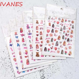 Ivanes สติกเกอร์ติดเล็บ ลายการ์ตูนบาร์บี้ หัวใจ หวานแหวว สําหรับตกแต่งเล็บ DIY