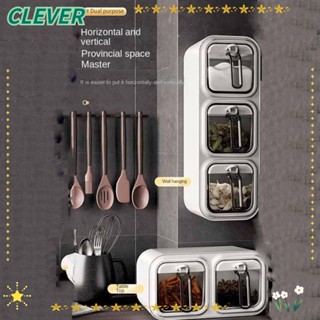 Clever กล่องพลาสติก แบบติดผนัง สําหรับใส่เครื่องเทศ เกลือ เครื่องปรุง 3 ชิ้น