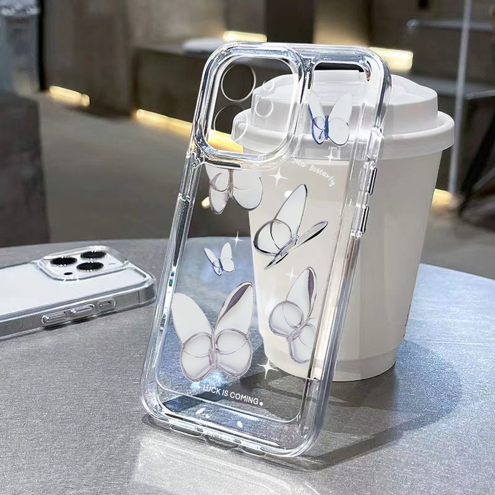 Clearผีเสื้อกันกระแทกSpace CaseสำหรับIphone 11 13 12 14 15 Pro Max 7 8 Plus SE 2020 XR X XS Maxครอบคลุมโปร่งใสหนา