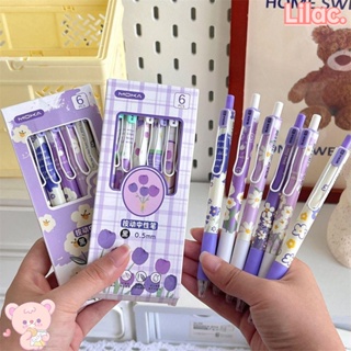 Lilac ปากกาลูกลื่น ลายดอกทิวลิป พร้อมคลิปหนีบ หมึกสีดํา 0.5 มม. สําหรับโรงเรียน สํานักงาน 6 ชิ้น ต่อชุด